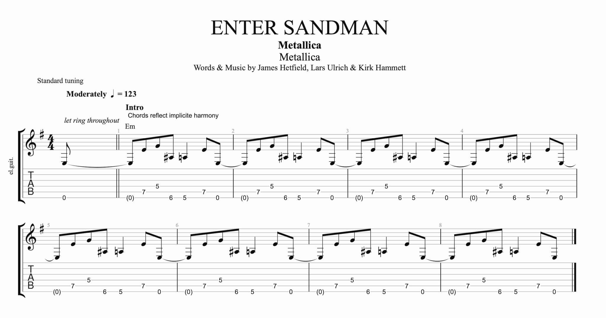 Metallica - Enter Sandman sheet music for guitar (chords) [PDF]