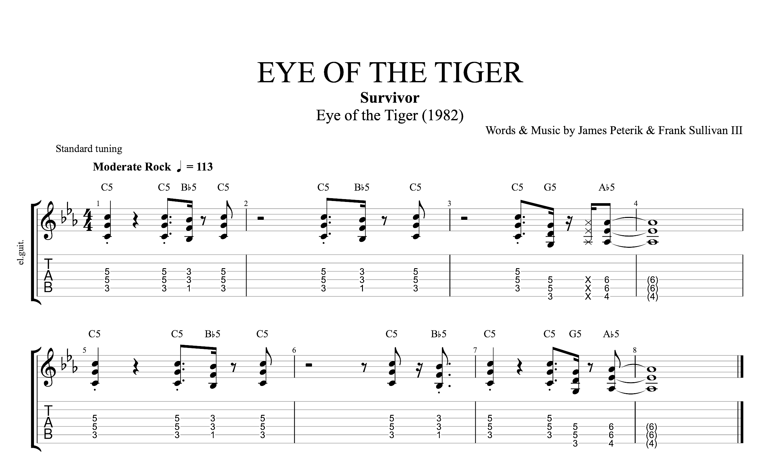 eye of the tiger guitar pro tab download