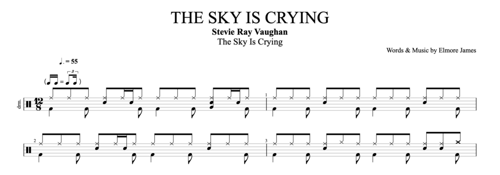 How to play The Sky is Crying by Steve Ray Vaughan on drums. Here is the partition. 