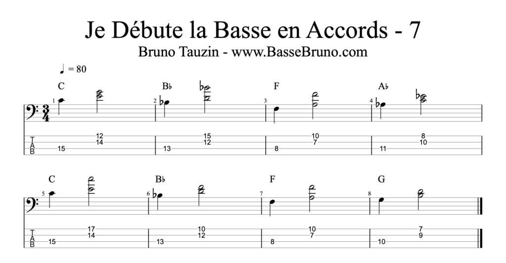Exercice pour guitare basse, comment jouer les accords à la basse. Par le bassiste Bruno Tauzin.