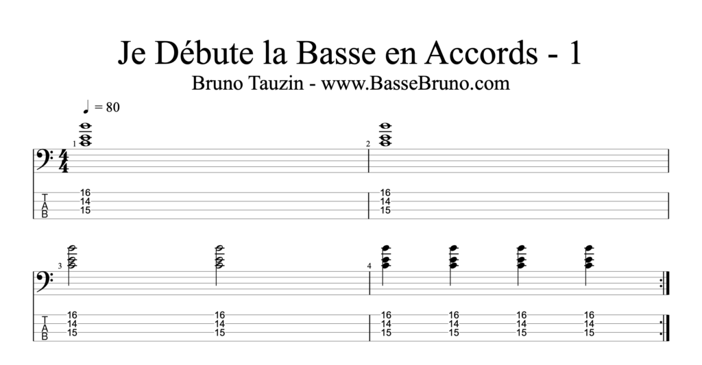 Exercice pour guitare basse, comment jouer les accords à la basse. Par le bassiste Bruno Tauzin.