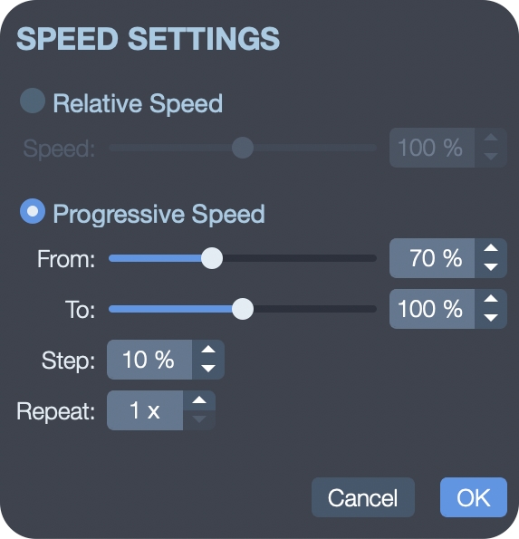 speed trainer settings in guitar pro 7