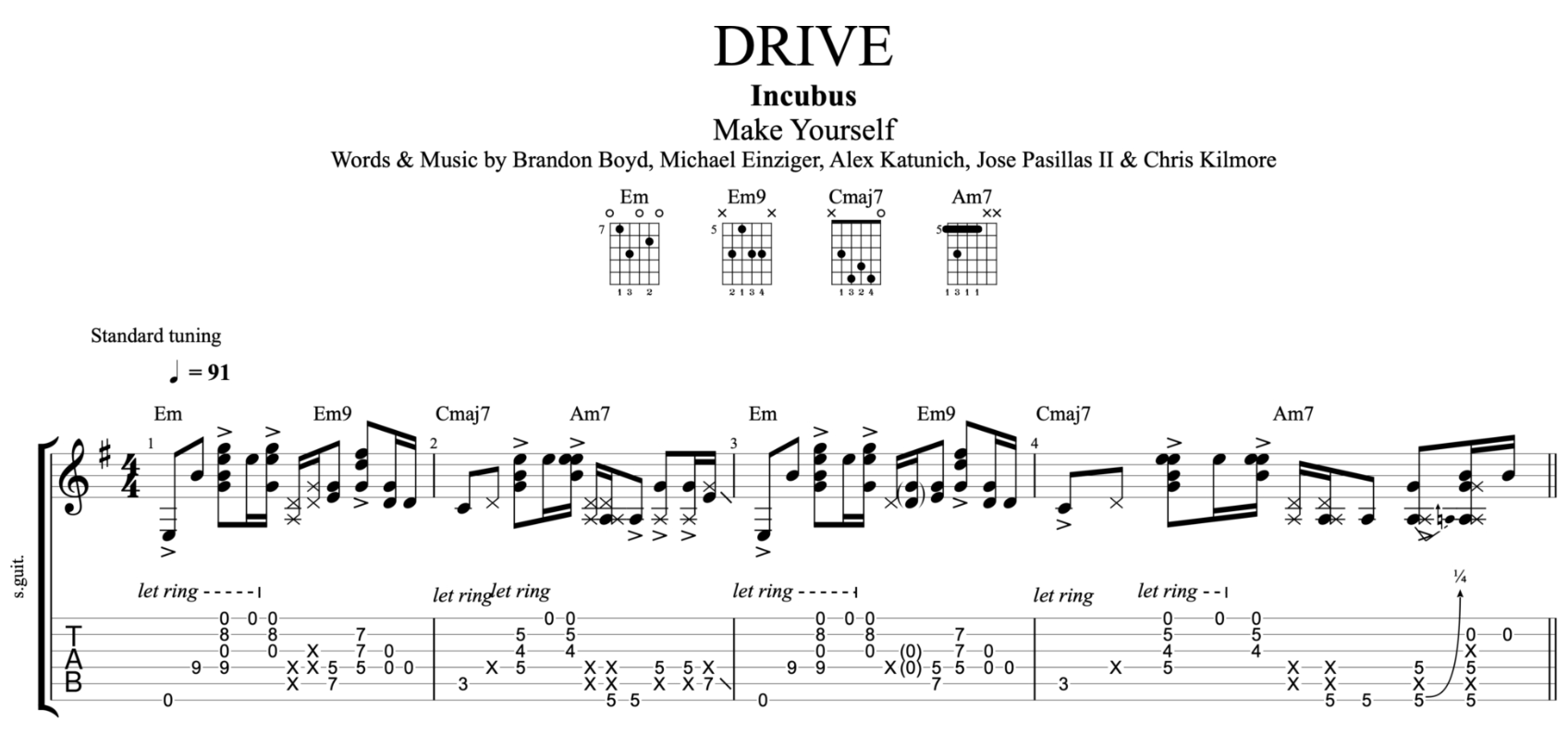 incubus guitar chords