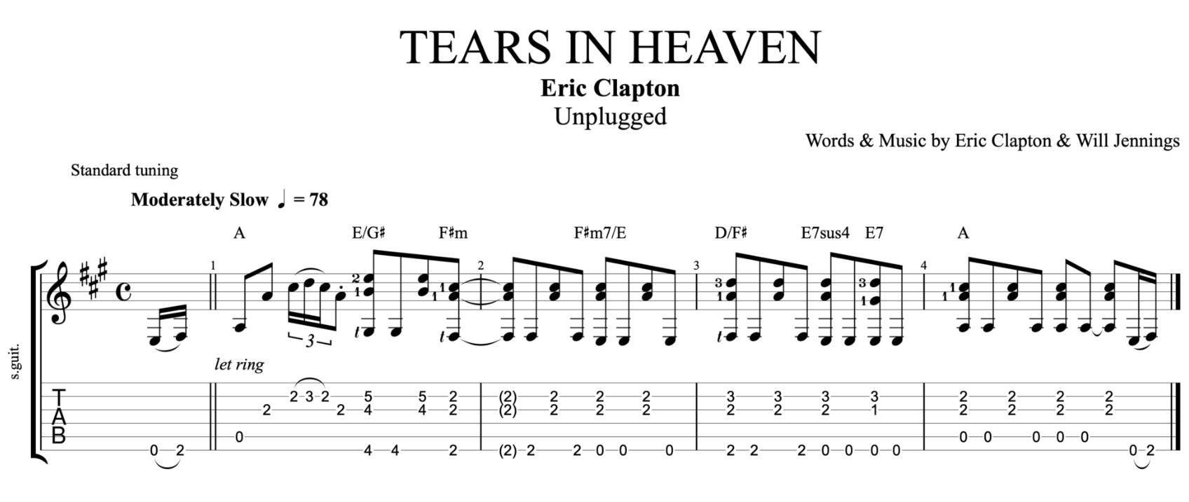 Tears in Heaven Tab by Eric Clapton (Guitar Pro) - Easy Solo Guitar