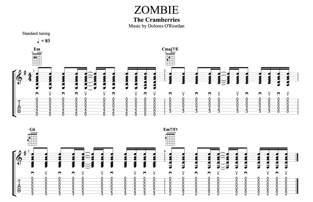 Zombie - The Cranberries - Guitar chords and tabs