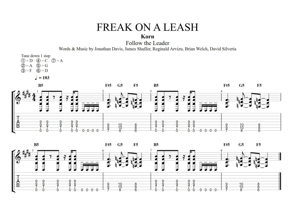 Korn - "Freak On The Leash" Tablature Visuelle (JPEG)