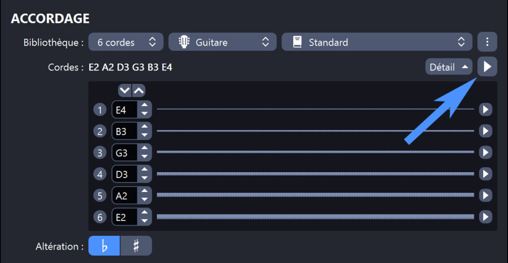 Jouer l'accordage dans Guitar Pro