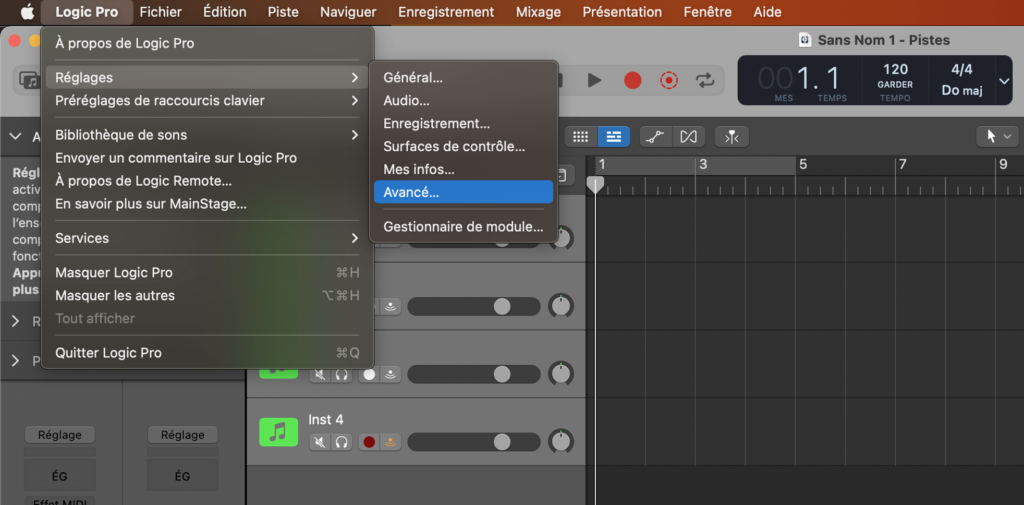 Logic Pro, réglages avancés. 