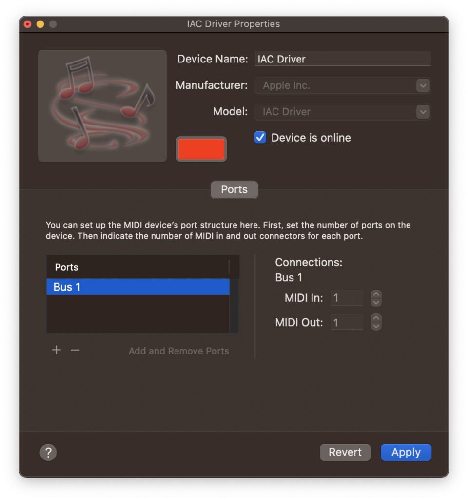 Add virtual MIDI cables add with IAC Driver Properties  