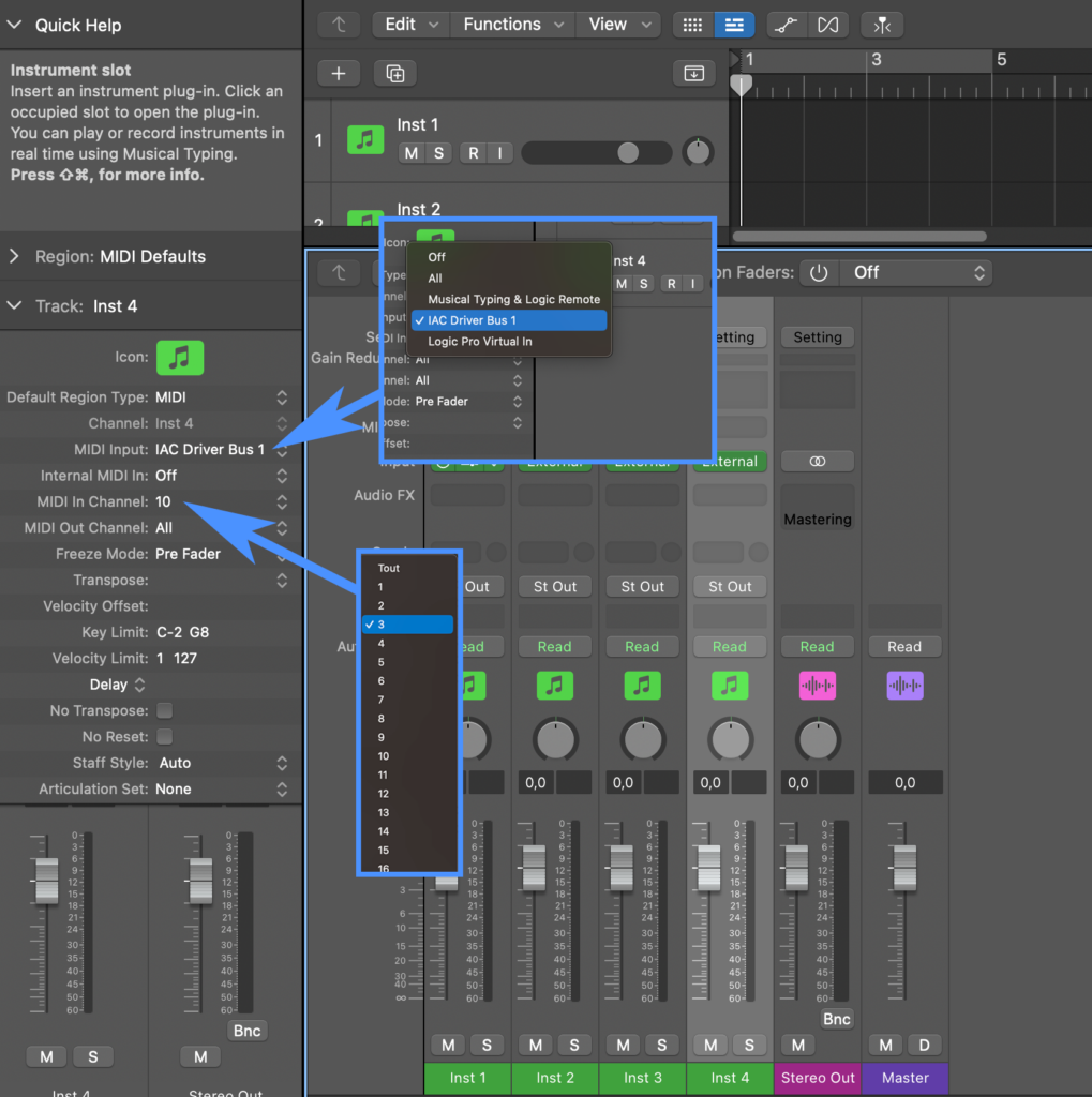 Setting Up MIDI Tracks to Receive MIDI from Guitar Pro in Logic