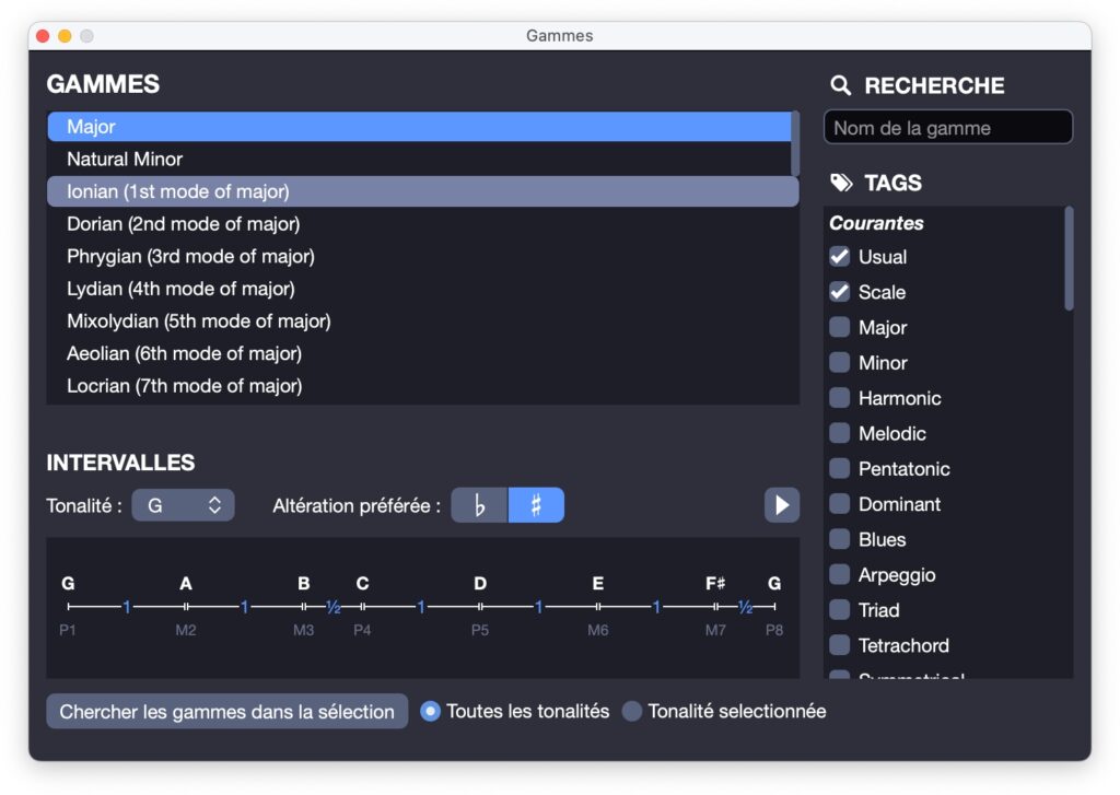 Gammes dans Guitar Pro. Sélectionnez ensuite la gamme de votre choix