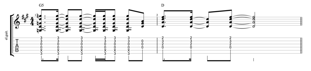SCORE: Standard notation with tablature (showing rhythms)