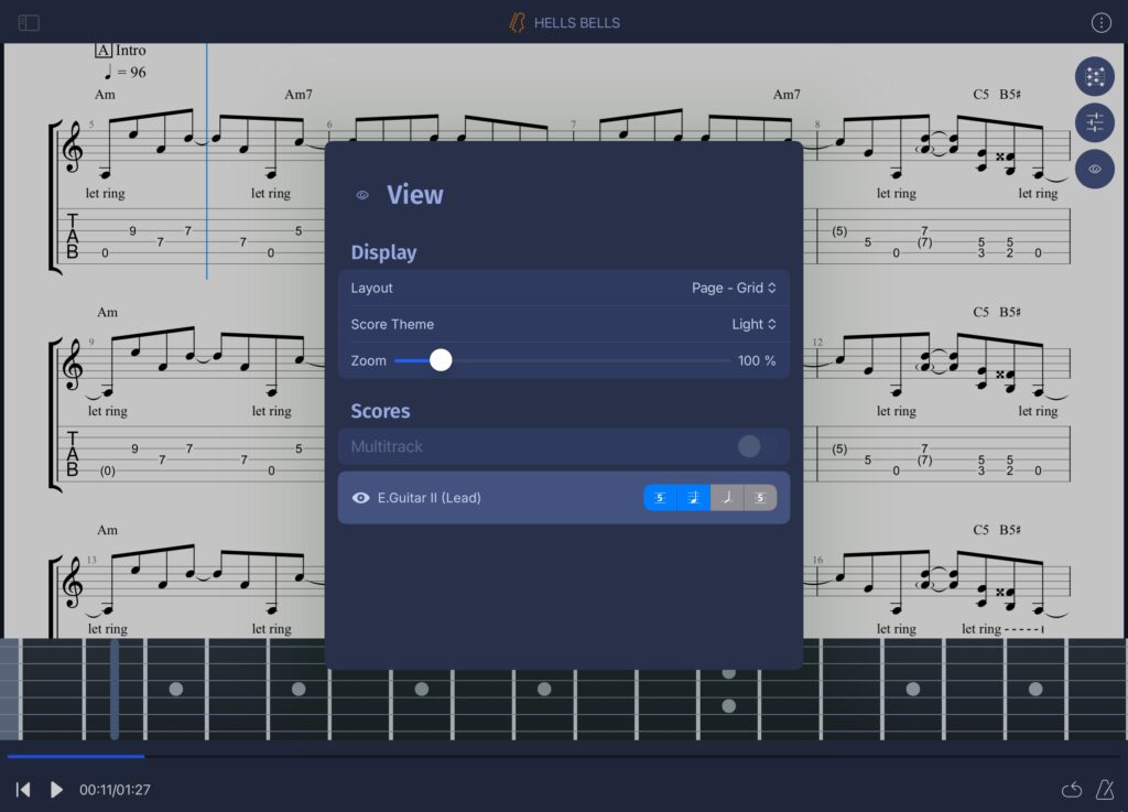 Le prototype de l'application mobile Guitar Pro. 