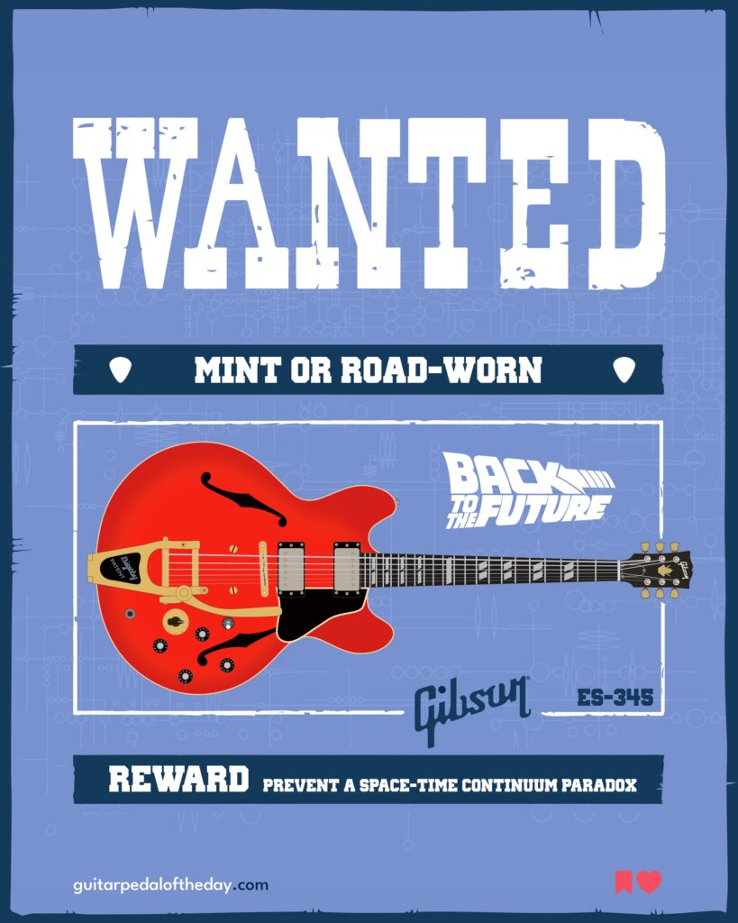 Gibson is looking for marty mcfly guitar, michael j fox guitar in back to the future, Gibson ES-345