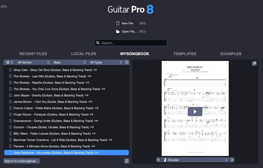 Biblioteca mySongBook de Guitar Pro 8