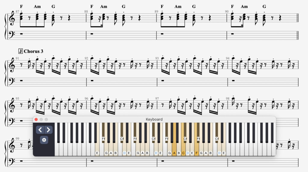Teclado virtual de Guitar Pro 8