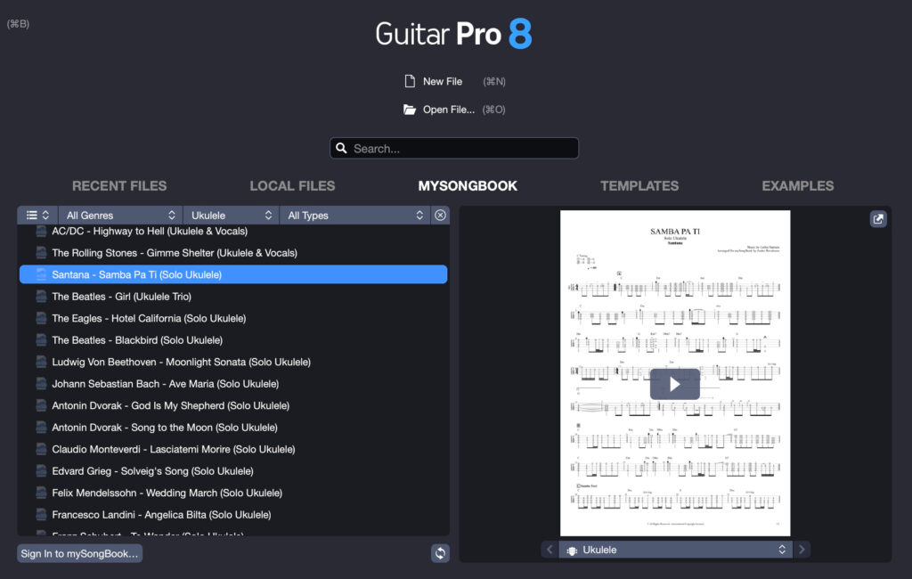 Bibliothèque de partitions mySongBook de Guitar Pro 8